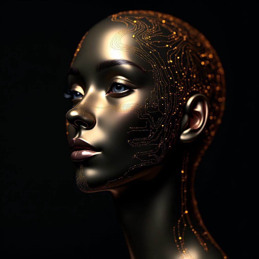 AI-powered copywriting assistant robot with golden glow - representing the AI integration chapter of the Grovehatch Copywriting Playbook