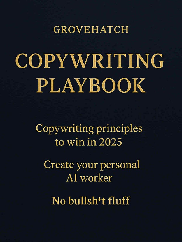Grovehatch Copywriting Playbook cover - 80+ pages of copywriting strategies, AI prompts and psychology-based techniques for persuasive writing